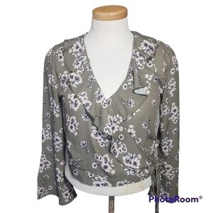 California Moonrise Floral Frill Wrap Blouse with Bell Sleeves